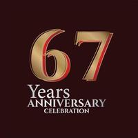 Logotipo del aniversario de 67 años de color dorado y rojo aislado en un fondo elegante, diseño vectorial para tarjetas de felicitación y tarjetas de invitación vector
