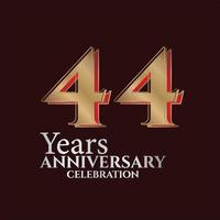 Logotipo de aniversario de 44 años de color dorado y rojo aislado en un fondo elegante, diseño vectorial para tarjetas de felicitación y tarjetas de invitación vector