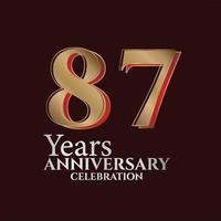 Logotipo del aniversario de 87 años de color dorado y rojo aislado en un fondo elegante, diseño vectorial para tarjetas de felicitación y tarjetas de invitación vector