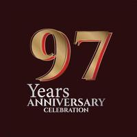 97th Years Anniversary Logo Gold and red Colour isolated on elegant background, vector design for greeting card and invitation card