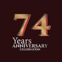 Logotipo del aniversario de 74 años de color dorado y rojo aislado en un fondo elegante, diseño vectorial para tarjetas de felicitación y tarjetas de invitación vector