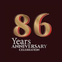 Logotipo del aniversario de 86 años de color dorado y rojo aislado en un fondo elegante, diseño vectorial para tarjetas de felicitación y tarjetas de invitación vector