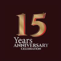 15th Years Anniversary Logo Gold and red Colour isolated on elegant background, vector design for greeting card and invitation card