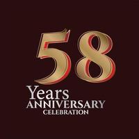 58th Years Anniversary Logo Gold and red Colour isolated on elegant background, vector design for greeting card and invitation card