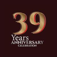 39th Years Anniversary Logo Gold and red Colour isolated on elegant background, vector design for greeting card and invitation card