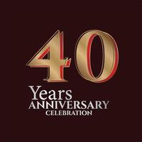 40th Years Anniversary Logo Gold and red Colour isolated on elegant background, vector design for greeting card and invitation card