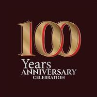 Logo del 100 aniversario de color dorado y rojo aislado en un fondo elegante, diseño vectorial para tarjetas de felicitación y tarjetas de invitación vector