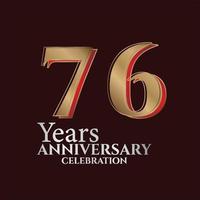 Logotipo del aniversario de 76 años de color dorado y rojo aislado en un fondo elegante, diseño vectorial para tarjetas de felicitación y tarjetas de invitación vector