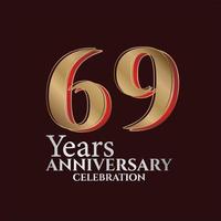 69th Years Anniversary Logo Gold and red Colour isolated on elegant background, vector design for greeting card and invitation card