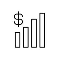 Simple vector isolated pictogram drawn with black thin line. Editable stroke for web sites, adverts, stores, shops. Vector line icon of dollar by progress bar