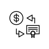 Simple vector isolated pictogram drawn with black thin line. Editable stroke for web sites, adverts, stores, shops. Vector line icon of award and dollar exchange