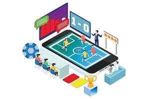 Isometric Online Live Soccer Competition Illustration in White Isolated Background With People and Digital Related Asset vector