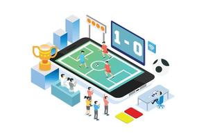 Moderna transmisión isométrica inteligente de competencias de fútbol en vivo, adecuada para diagramas, infografías, ilustraciones y otros activos relacionados con gráficos vector