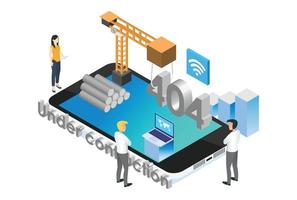 Modern Isometric Smart Mobile App Development Under Constuction Illustration, Suitable for Diagrams, Infographics, Book Illustration, Game Asset, And Other Graphic Related Assets