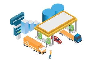 ilustración de gasolinera urbana isométrica moderna, adecuada para diagramas, infografías, ilustración de libros, activos de juegos y otros activos relacionados con gráficos vector