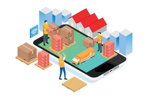 Modern Isometric Smart Delivery System Illustration, Suitable for Diagrams, Infographics, Book Illustration, Game Asset, And Other Graphic Related Assets vector