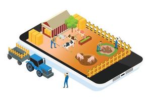 Modern Isometric Smart Organic Farm System Illustration, Suitable for Diagrams, Infographics, Book Illustration, Game Asset, And Other Graphic Related Assets vector