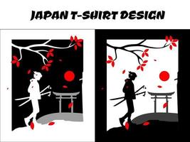 urban samurai boy with oni mask on head, silhouette samurai anime vector for design t shirt concept, Japanese t-shirt design, silhouette for a Japanese theme, boy walking with two swords