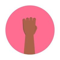 Dark-skinned man's hand in a pink circle. Vector illustration of a fist hand. Anatomy. Upper limb.