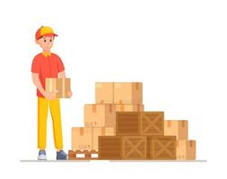 Vector cartoon flat illustration delivery stock. Checking stock availability before shipping to the customer.