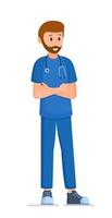 Vector illustration of a doctor standing at full height. Preparing for surgery. Pediatrician, surgeon.