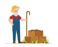 Vector illustration of farmer makes compost. The concept of composting organic waste. Organic raw materials. Isolated on white.