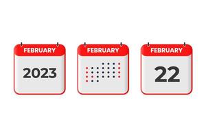 February 22 calendar design icon. 2023 calendar schedule, appointment, important date concept vector