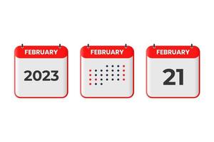 21 de febrero icono de diseño de calendario. calendario 2023, cita, concepto de fecha importante vector