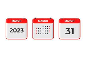 March 31 calendar design icon. 2023 calendar schedule, appointment, important date concept vector