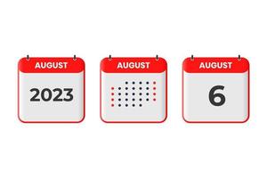 August 6 calendar design icon. 2023 calendar schedule, appointment, important date concept vector