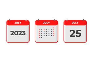 July 25 calendar design icon. 2023 calendar schedule, appointment, important date concept vector