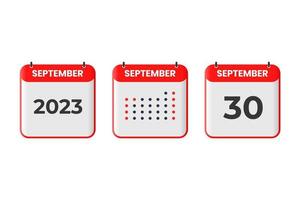 30 de septiembre icono de diseño de calendario. calendario 2023, cita, concepto de fecha importante vector