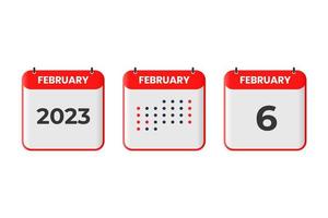 February 6 calendar design icon. 2023 calendar schedule, appointment, important date concept vector