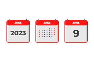 June 9 calendar design icon. 2023 calendar schedule, appointment, important date concept vector