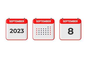 September 8 calendar design icon. 2023 calendar schedule, appointment, important date concept vector