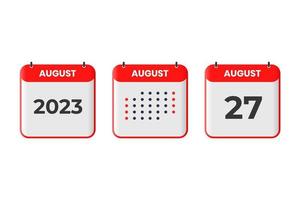 August 27 calendar design icon. 2023 calendar schedule, appointment, important date concept vector