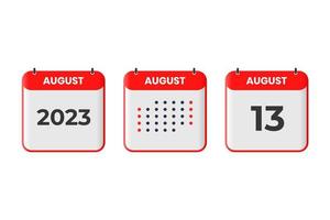 August 13 calendar design icon. 2023 calendar schedule, appointment, important date concept vector