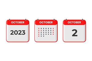 icono de diseño de calendario del 2 de octubre. calendario 2023, cita, concepto de fecha importante vector