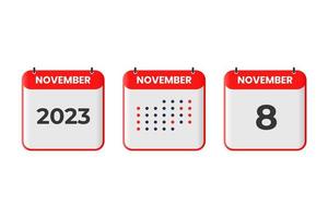 November 8 calendar design icon. 2023 calendar schedule, appointment, important date concept vector