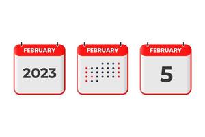 February 5 calendar design icon. 2023 calendar schedule, appointment, important date concept vector