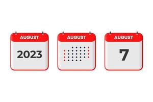 August 7 calendar design icon. 2023 calendar schedule, appointment, important date concept vector