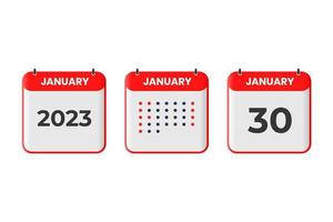 January 30 calendar design icon. 2023 calendar schedule, appointment, important date concept vector