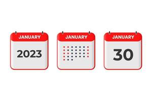 January 30 calendar design icon. 2023 calendar schedule, appointment, important date concept vector