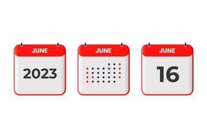 June 16 calendar design icon. 2023 calendar schedule, appointment, important date concept vector