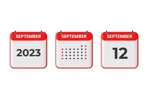 September 12 calendar design icon. 2023 calendar schedule, appointment, important date concept vector