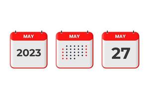 27 de mayo icono de diseño de calendario. calendario 2023, cita, concepto de fecha importante vector