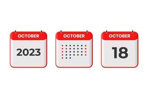 18 de octubre icono de diseño de calendario. calendario 2023, cita, concepto de fecha importante vector