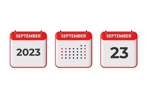 23 de septiembre icono de diseño de calendario. calendario 2023, cita, concepto de fecha importante vector