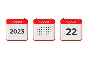22 de agosto icono de diseño de calendario. calendario 2023, cita, concepto de fecha importante vector