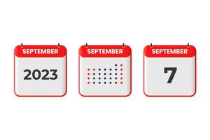 September 7 calendar design icon. 2023 calendar schedule, appointment, important date concept vector